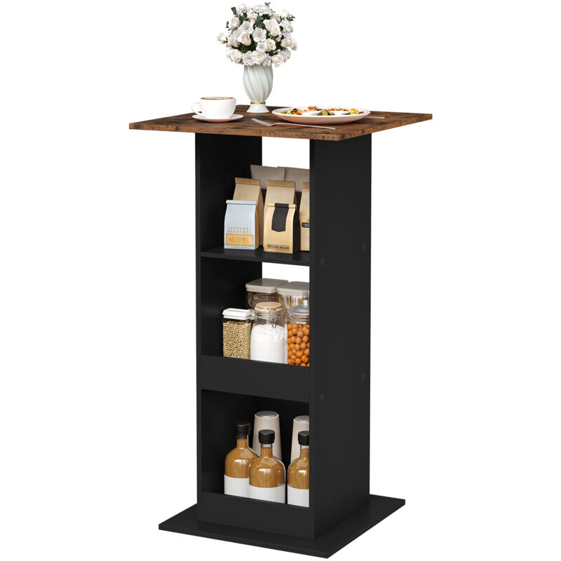 Table de Bar Carrée Woltu 60x60x112cm, Meuble d'Appoint avec 3 Étagères, Panneau de Bois Composite, Noir+Marron Rustique Table de Bar Carrée Woltu 60x60x112cm, Meuble d'Appoint avec 3 Étagères, Panneau de Bois Composite, Noir+Marron Rustique
