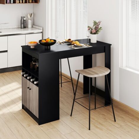 Table de Bar Coin Petit-Déjeuner Haut de Cuisine Armoire de Rangement et Étagère Réglable Table à Manger Moderne de Hauteur Comptoir Noir