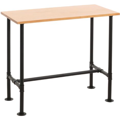 Table de bar comptoir bistro avec repose pieds cadre en métal siège en bois de pin 108x120x61 cm 040008518