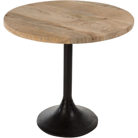 Table de bar CORALI Ø65cm – Plateau en bois massif clair & pied en métal noir[