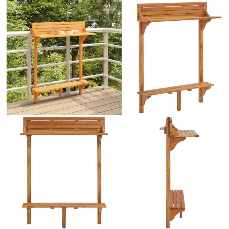 Vidaxl - Table de bar de balcon 90x37x122,5 cm Bois d'acacia massif - Table De Bar - Table Extérieure - Table De Balcon - Table Acacia - Mobilier De