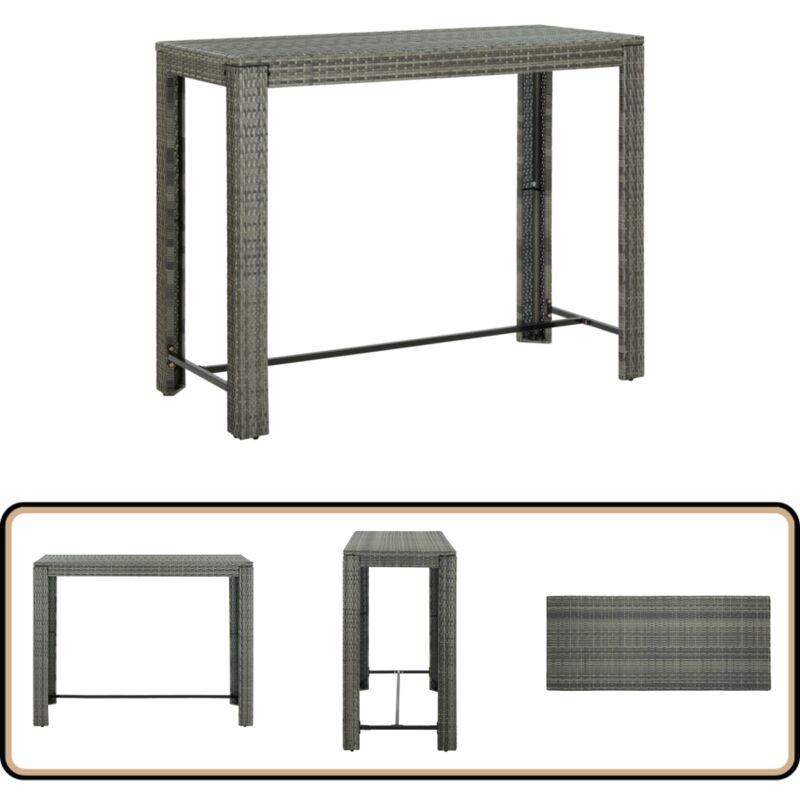 Table de bar de jardin Gris 140,5x60,5x110,5 cm Résine tressée - Table De Bar - Table De Jardin - Mobilier De Jardin - Table Extérieure - Table Design
