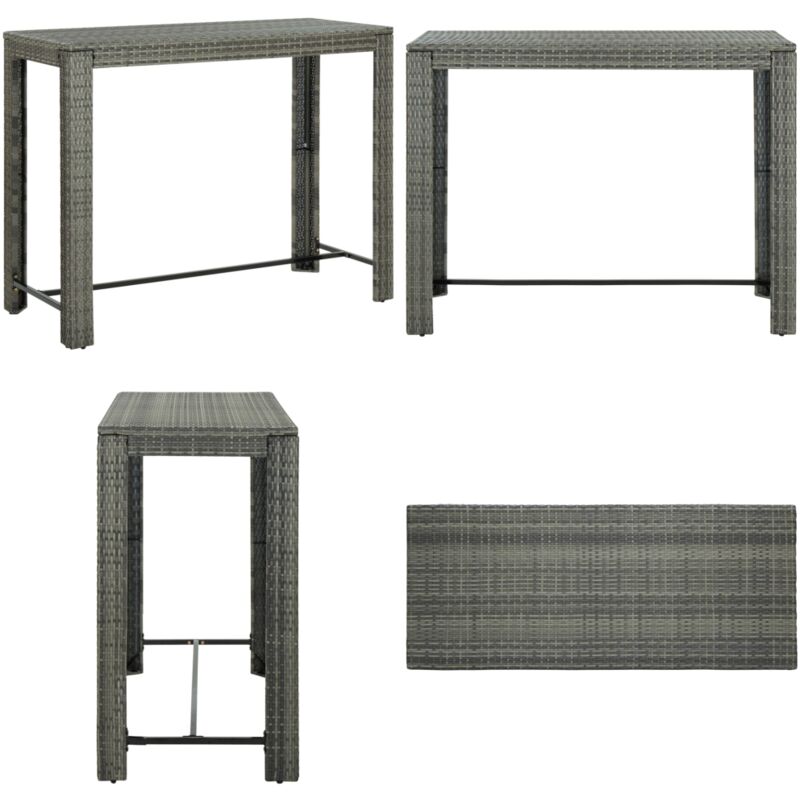 Table de bar de jardin Gris 140,5x60,5x110,5 cm Résine tressée - Table De Bar - Table De Jardin - Mobilier De Jardin - Table Extérieure - Table
