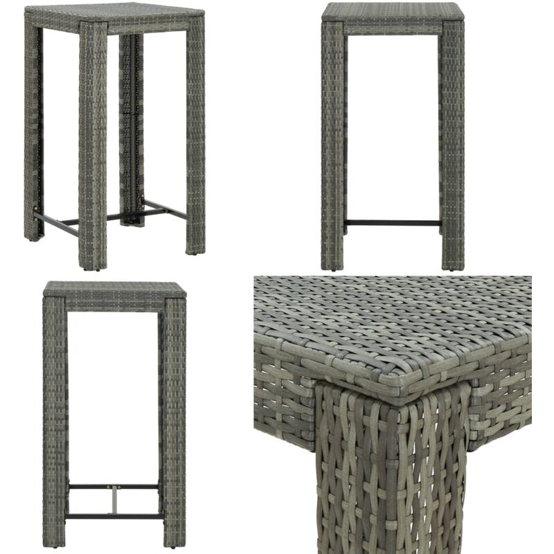 Vidaxl - Table de bar de jardin Gris 60,5x60,5x110,5 cm Résine tressée - Table De Bar - Table De Jardin - Mobilier De Jardin - Table Extérieure