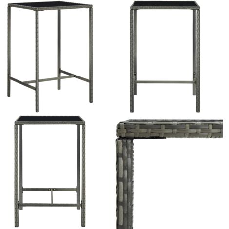 Table de bar de jardin Gris 70x70x110cm Résine tressée et verre - Table De Jardin - Table De Bar - Mobilier De Jardin - Table En Résine Tressée - Table Avec Verre Trempé - Home & Living