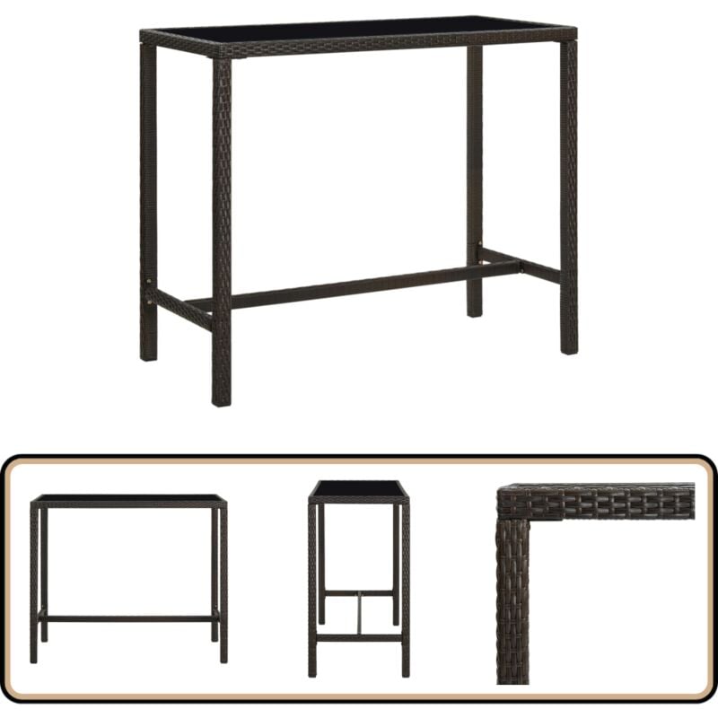 Table de bar de jardin Marron 130x60x110cm Résine tressée verre - Table De Jardin - Table De Bar - Mobilier De Jardin - Table En Résine Tressée