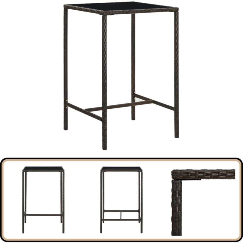 Table de bar de jardin Marron 70x70x110 cm Résine tressée verre - Table De Jardin - Table De Bar - Mobilier De Jardin - Table En Résine Tressée