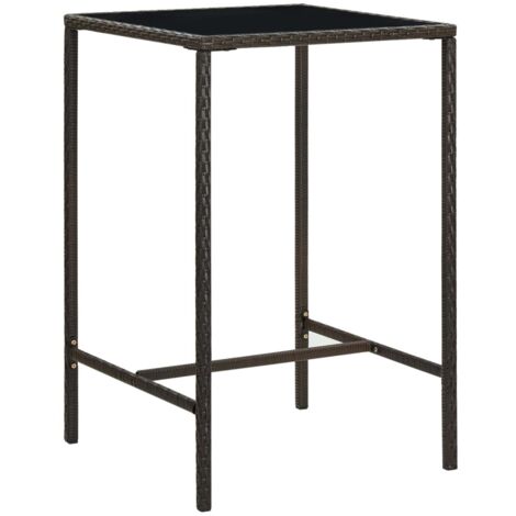 Table de bar de jardin-Table à Manger-Table d'extérieur Marron 70x70x110 cm Résine tressée verre 379987
