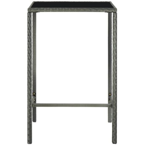Table de bar de jardin  Table d'extérieur Gris 70x70x110cm Résine tressée et verre