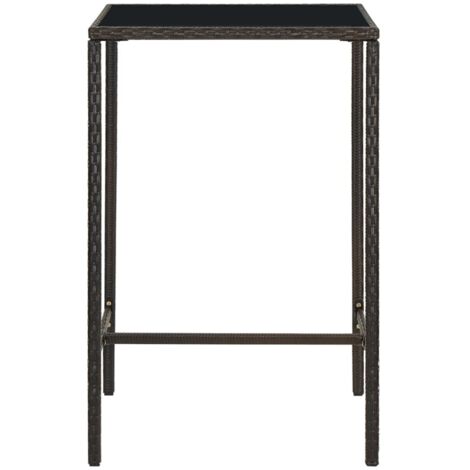 Table de bar de jardin Table d'extérieur Marron 70x70x110 cm Résine tressée verre