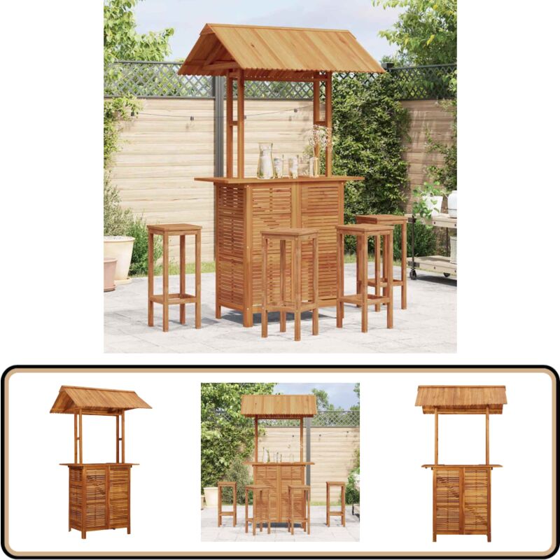 Table de bar d'extérieur avec toit 113x106x217 cm Bois d'acacia - Table De Jardin - Table D'extérieur - Mobilier De Jardin - Acacia - Table Avec Toit