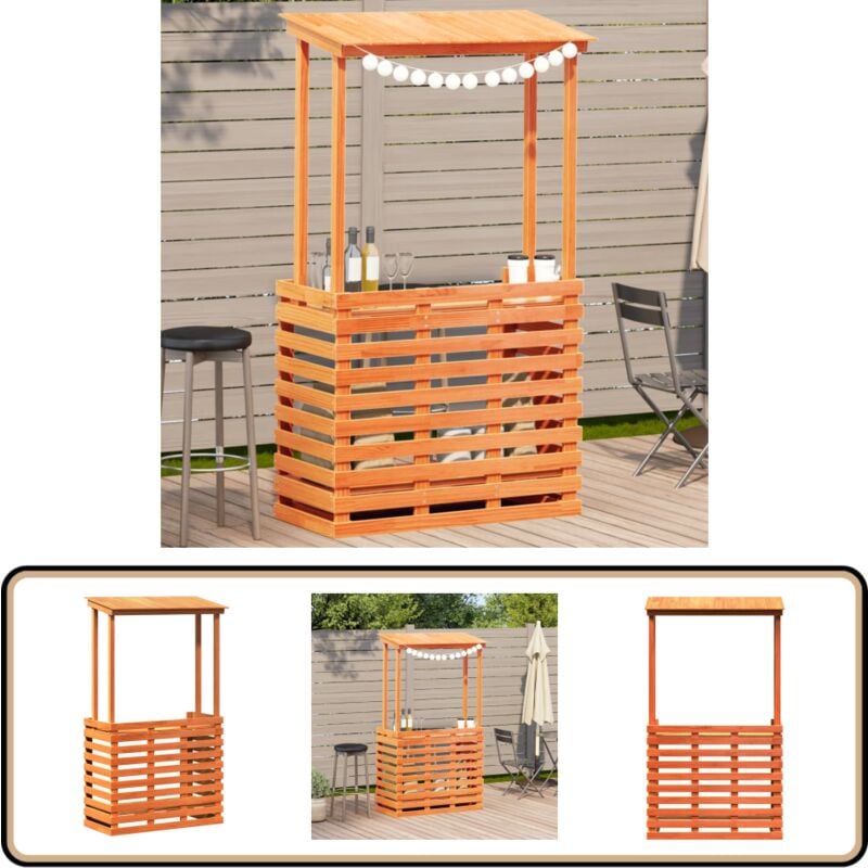 Table de bar d'extérieur avec toit marron bois massif - Table De Bar Extérieur - Table De Jardin - Mobilier De Jardin - Table Patio - Table En Bois