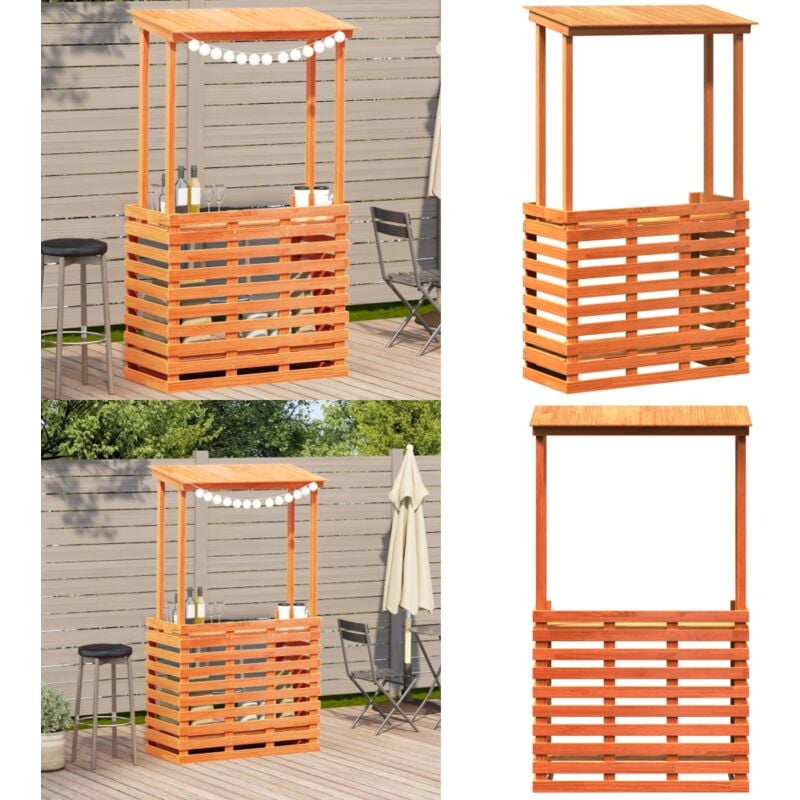 Table de bar d'extérieur avec toit marron bois massif - Table De Bar Extérieur - Table De Jardin - Mobilier De Jardin - Table Patio - Table En Bois