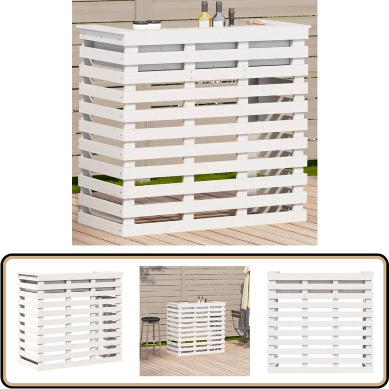 Table de bar d'extérieur blanc 113,5x50x103 cm bois massif pin - Table De Bar Extérieur - Table De Jardin - Mobilier De Jardin - Table En Bois Massif