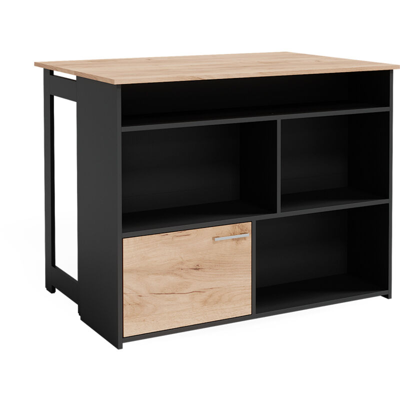 Table de bar Dominic, Chêne de force doré, 116 x 37 cm 4x compartiments ouverts et 1x porte Vicco