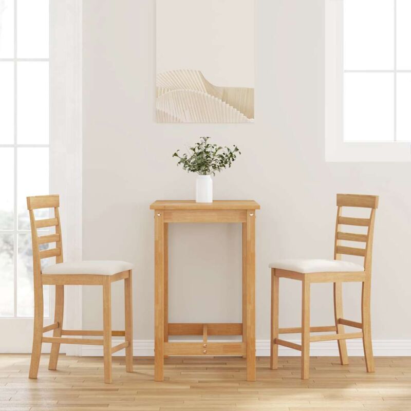Tabourets de bar avec coussins 2pcs naturel bois massif d'hévéa - Vidaxl