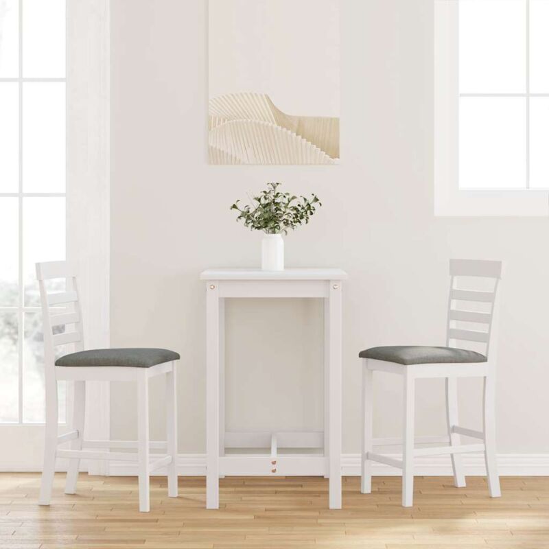 Tabourets de bar avec coussins 2 pcs blanc bois massif d'hévéa Vidaxl