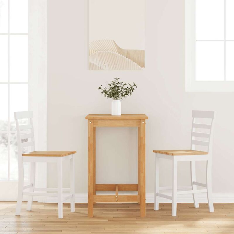 Tabourets de bar 2 pcs blanc bois massif d'hévéa - Vidaxl