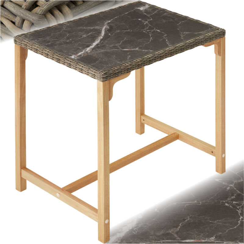 Table de bar en rotin avec cadre en Aluminium et Bois 96 x 65 x 100 cm