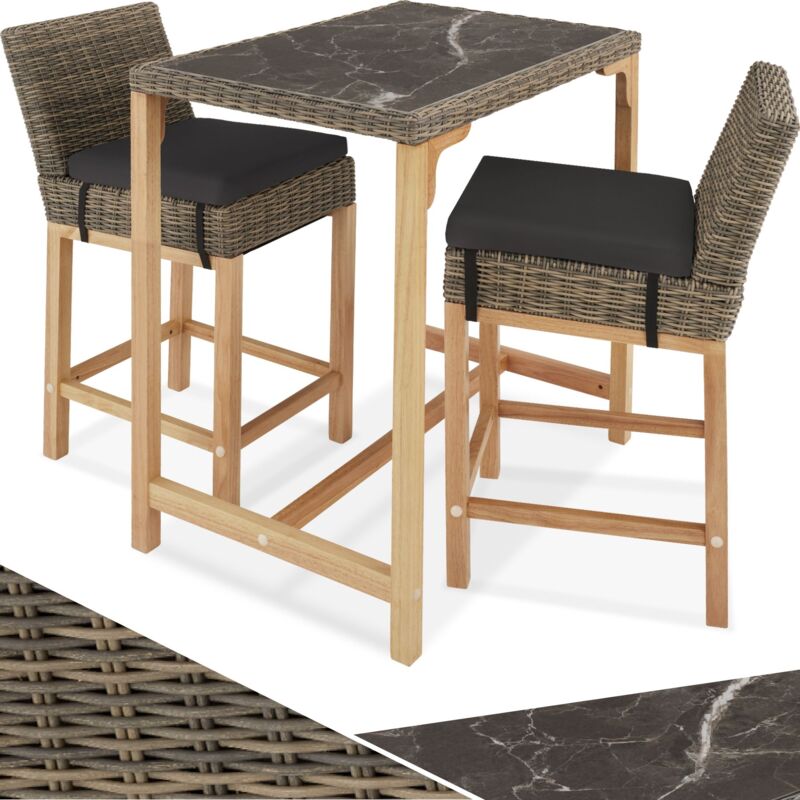 Tectake - Ensemble Table en rotin avec 2 chaises avec cadre en aluminium Tressage à l'aspect naturel Pieds en bois