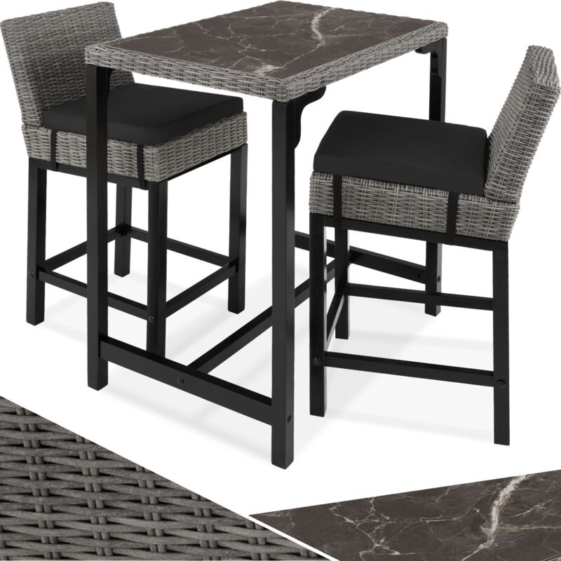 Tectake - Table de bar en rotin Kutina avec 2 chaises Latina -