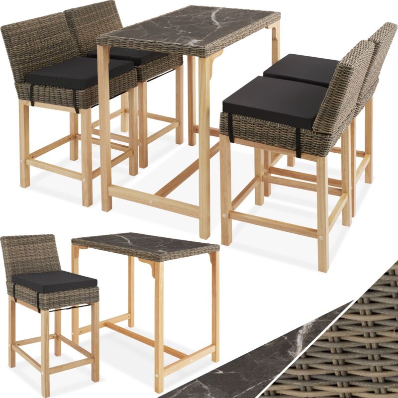 Tectake - Ensemble Table en rotin avec 4 chaises avec cadre en aluminium Tressage à l'aspect naturel Pieds en bois
