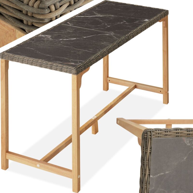 Table de bar en rotin avec cadre en Aluminium et Bois 161 x 64,5 x 99,5 cm