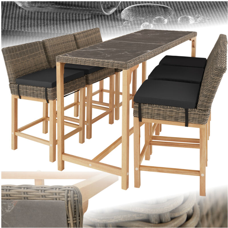 Tectake - Ensemble Table en rotin avec 6 chaises avec cadre en aluminium Tressage à l'aspect naturel Pieds en bois