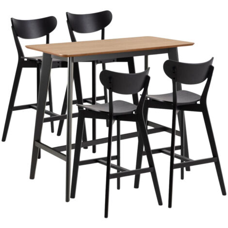 Table de bar et 4 tabourets de bar scandinaves en bois - LETA