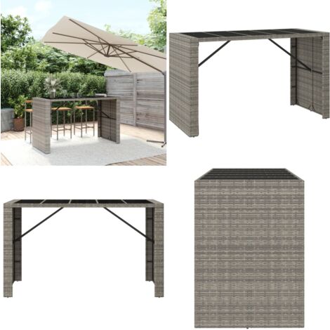Table de bar et dessus en verre gris 185x80x110 cm poly rotin - Table De Jardin - Table Bistrot - Table Extérieure - Mobilier De Jardin - Table En Verre - Home & Living