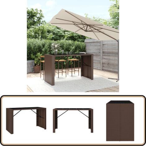 Table de bar et dessus en verre marron 185x80x110 cm poly rotin - Table De Bar - Table Extérieur - Table Bistrot - Table Jardin - Mobilier De Jardin