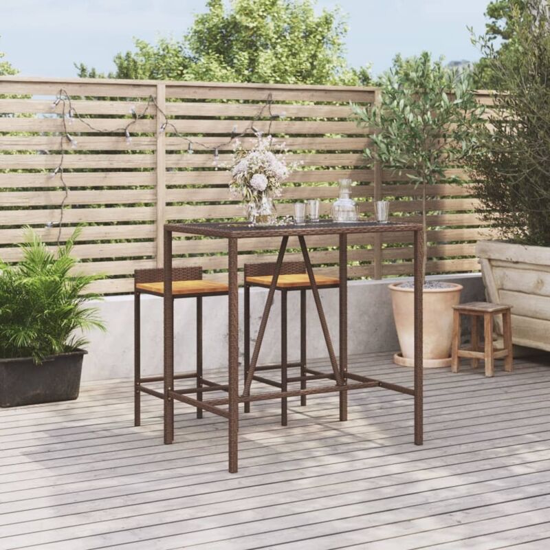 Vidaxl - Table de bar et dessus en verre marron 110x70x110 cm poly rotin