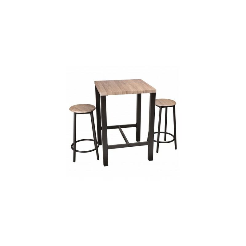 fornord - table de bar carrée + 2 tabourets de bar en bois et métal noir - bois