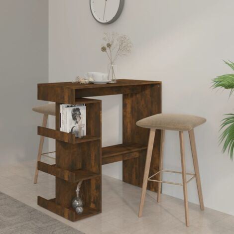 Table de bar et étagère de rangement Table haute  Table de Cuisine Chêne fumé 100x50x101,5 cm 99732