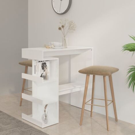 Table de bar étagère de rangement Blanc brillant 100x50x101,5cm CFW54835
