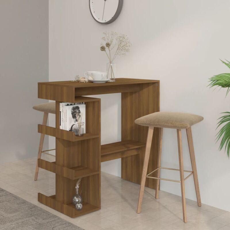 Design In - Table de bar étagère de rangement chêne marron bois ingénierie CFW92566