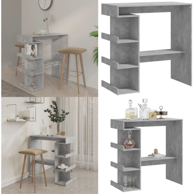 Vidaxl - Table de bar étagère de rangement Gris béton Bois d'ingénierie - Table De Bar - Table Bistro - Table Pub - Table à Manger - Meuble De Salon
