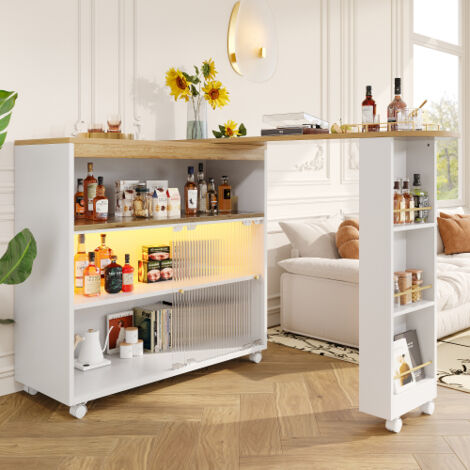 Table de bar extensible rangement mobile éclairage LED usage debout