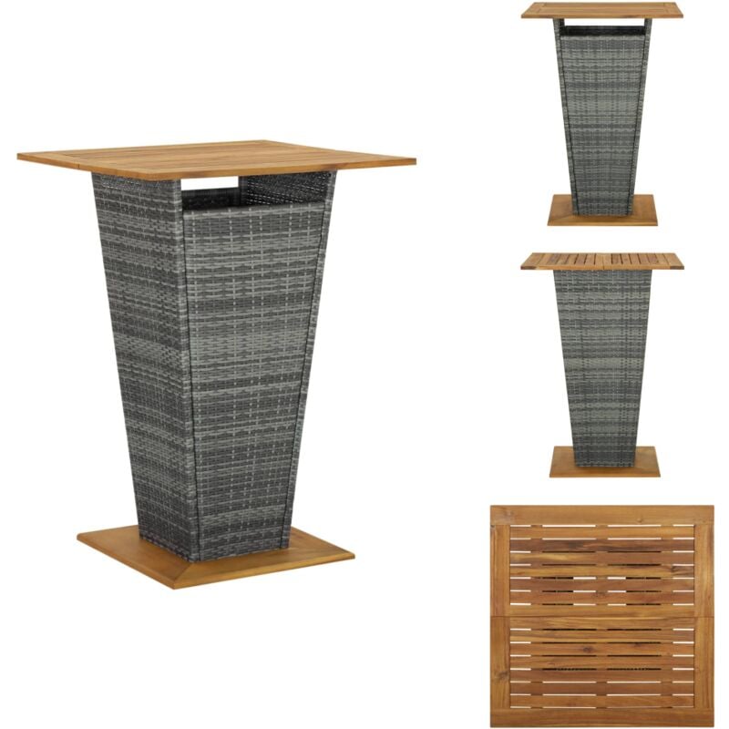 Table de bar Gris 80x80x110 cm Résine tressée et bois d'acacia - Table De Bar - Table De Jardin - Mobilier De Jardin - Table En Résine Tressée