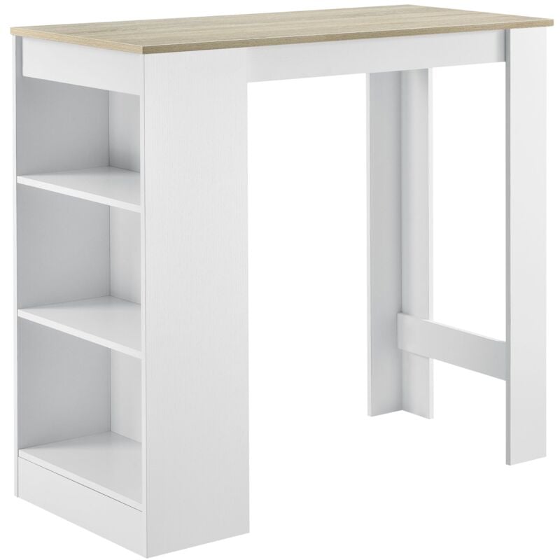 Table de bar haute avec rangement table bistro 110 cm blanc et chêne