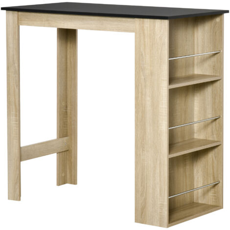 Table de Bar Haute de Cuisine, Mange-Debout, 112 x 57 x 106 cm, 3 Étagères, Aspect Chêne Clair Noir