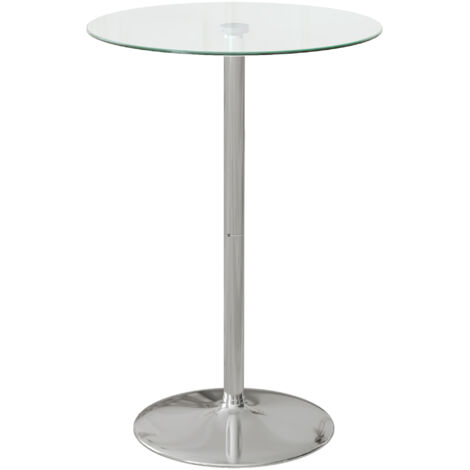 Table de bar haute, table ronde de cuisine avec plateau en verre trempé et base en acier, table bistro pour 2 personnes, transparente