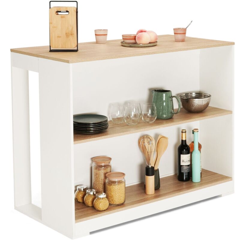 Table de bar îlot juno bois blanc et plateau façon hêtre