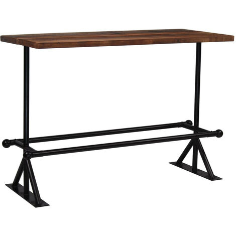 Table de bar industriel bois massif foncé et pieds acier noir Vauk 150