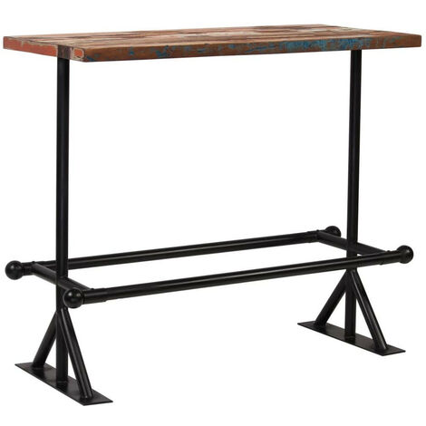 Table de bar industriel bois reconditionné et pieds acier noir Vauk 150