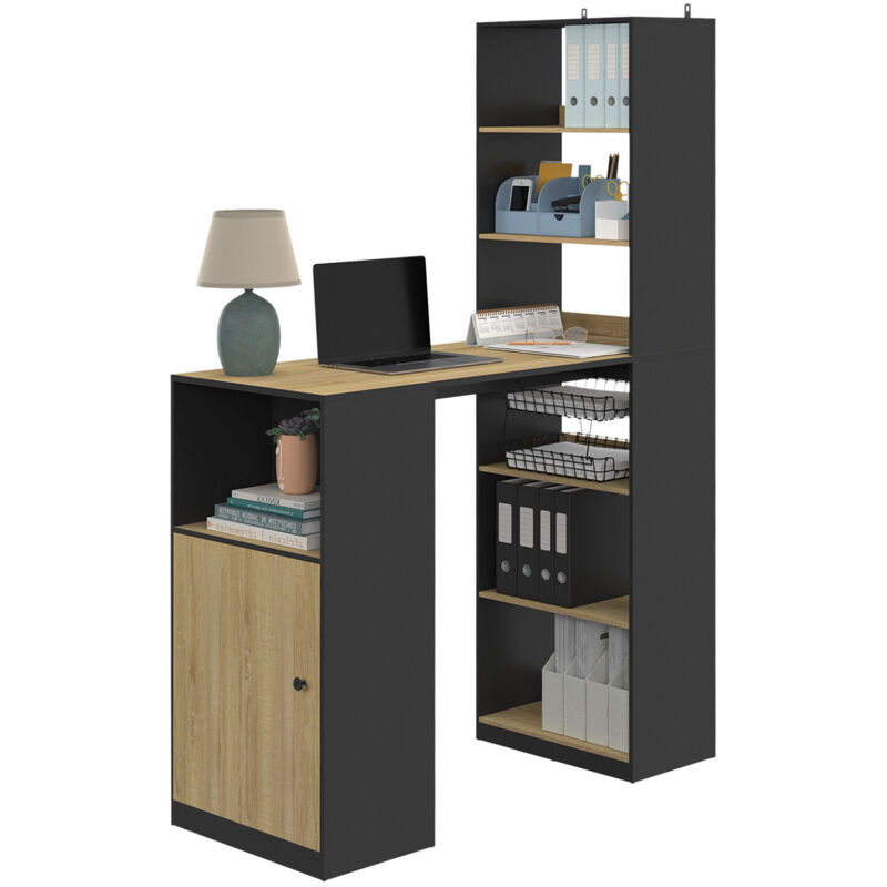 Idmarket - Table de bar lung avec rangements et placard 2 personnes noir et bois