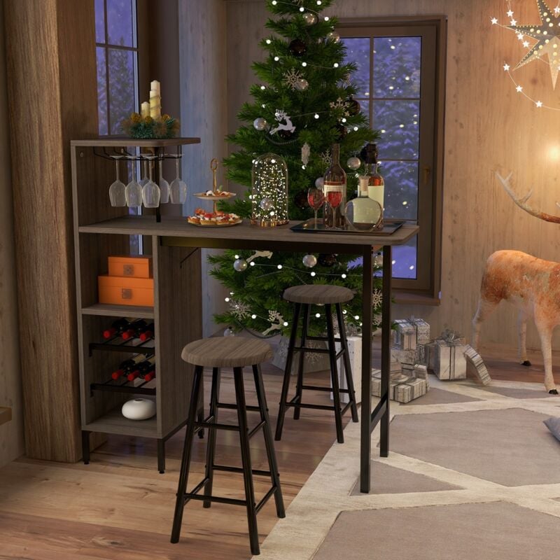 Table de Bar Mange Debout avec 2 Tabourets Style Industriel CW10701