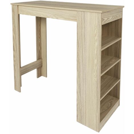The Home Deco Factory – Table mange debout 115x50cm – Hauteur 103cm – 4 niches rangement en bois panneaux de particules – Couleur marron