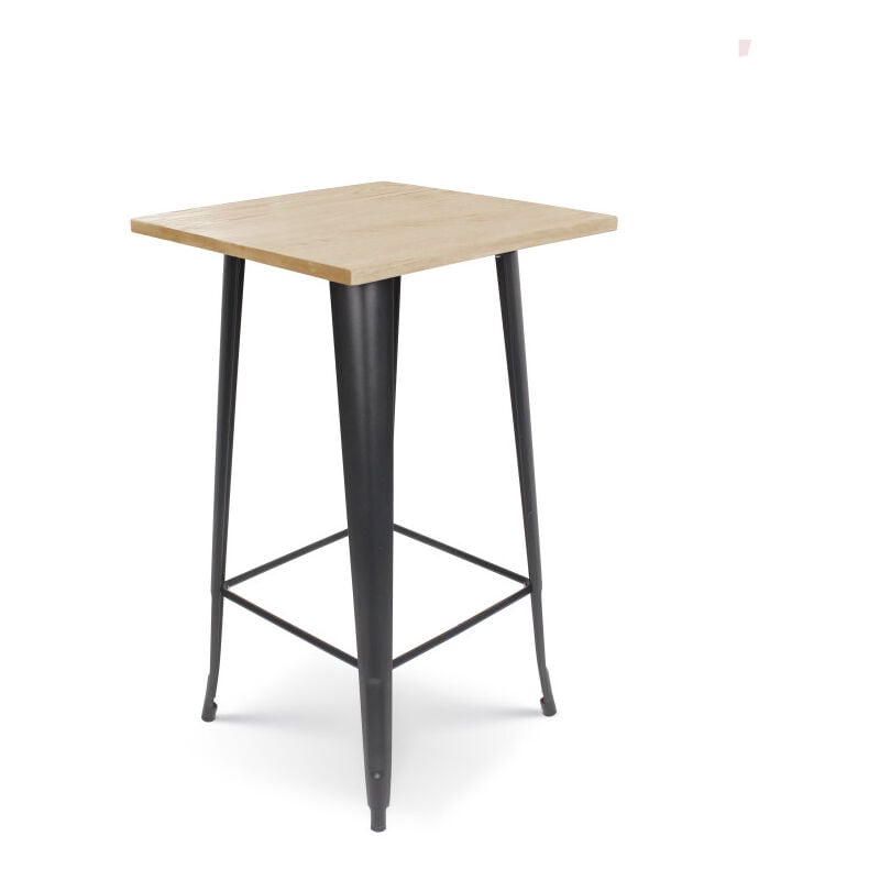 Table de bar 'Mange Debout' style industriel en métal noir mat et plateau bois clair - 60x60 cm