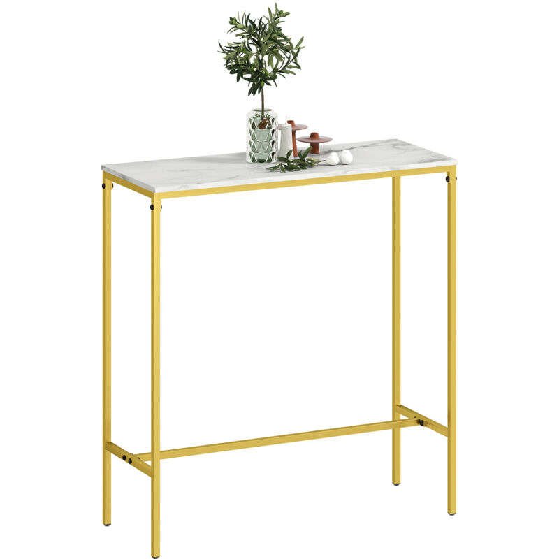 Homcom – Table haute mange-debout 100x40x107 cm – Acier doré – Plateau effet marbre blanc – Patins ajustables pour stabilité